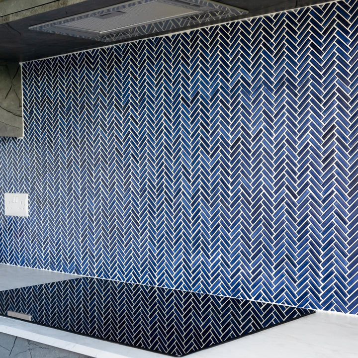 Chevron Blue Gloss 28.3 x 27.7cm Mosaic Sheet