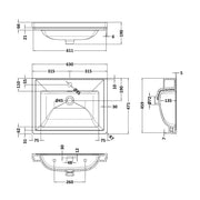 Nuie 1 Tap Hole 600mm Traditional Fireclay Basin - Technical drawing