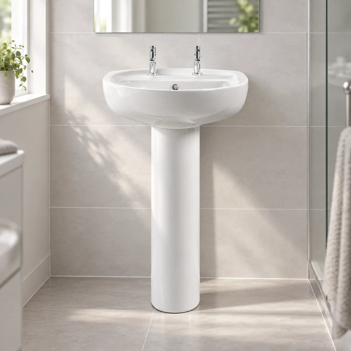 Melbourne Large 2 Taphole Basin &amp; Full Pedestal