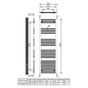 Reina Capo 1800 x 500mm Flat Towel Rail - Chrome - Technical drawing