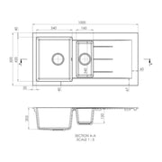Prima+ Granite 1.5B & Drainer Inset Sink - Gun Metal - Technical drawing