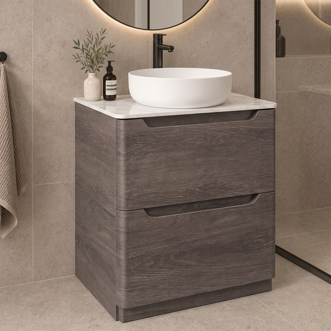 Camden 600mm 2 Drawer Floor Standing Vanity Unit and Basin - Graphite Oak