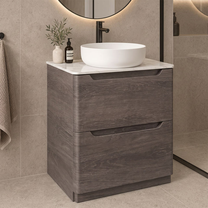 Camden 600mm 2 Drawer Floor Standing Vanity Unit and Basin - Graphite Oak