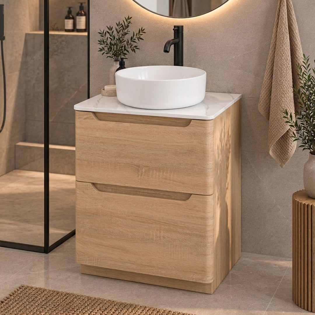 Camden 600mm Floor Standing Vanity Unit &amp; Worktop - Bardolino Oak