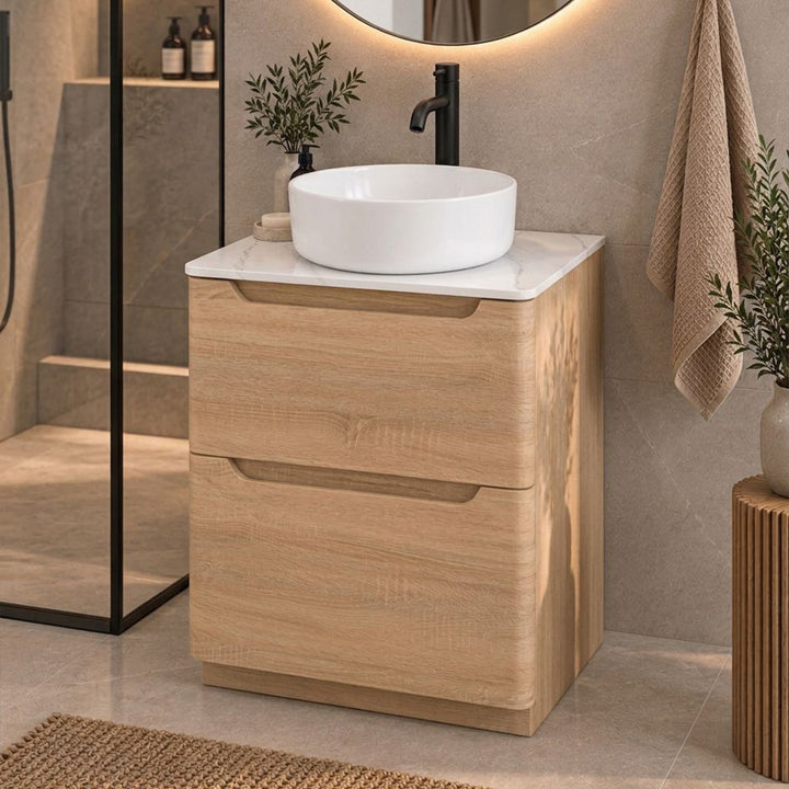 Camden 600mm Floor Standing Vanity Unit &amp; Worktop - Bardolino Oak