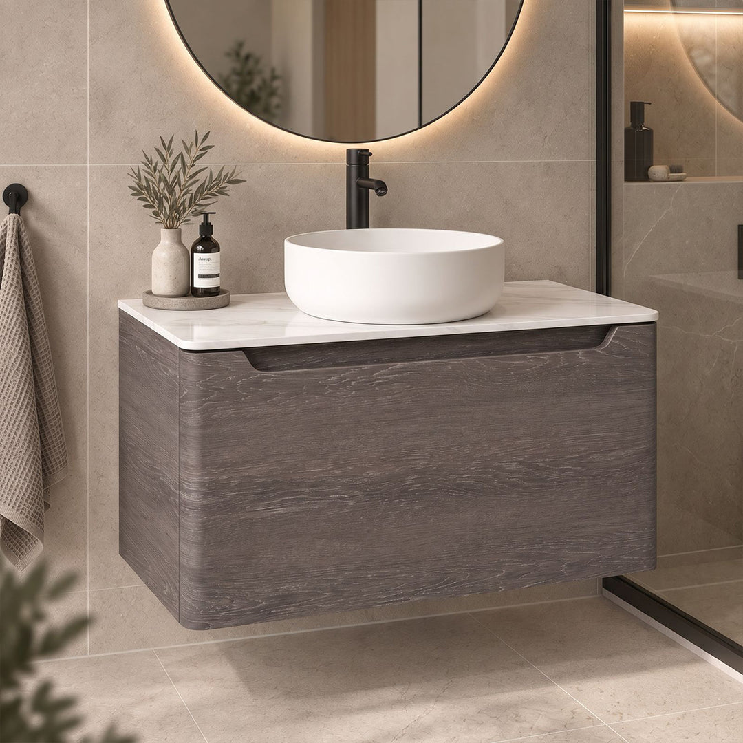 Camden 800mm Wall Hung Vanity Unit &amp; Worktop - Graphite Oak