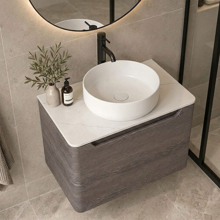 Camden 800mm Wall Hung Vanity Unit &amp; Worktop - Graphite Oak