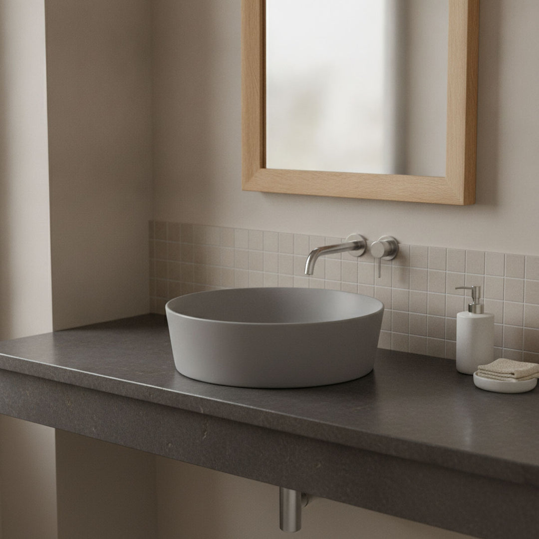 RAK Ceramics Feeling 420mm Round Countertop Basin - No Tap Hole - Matt Grey