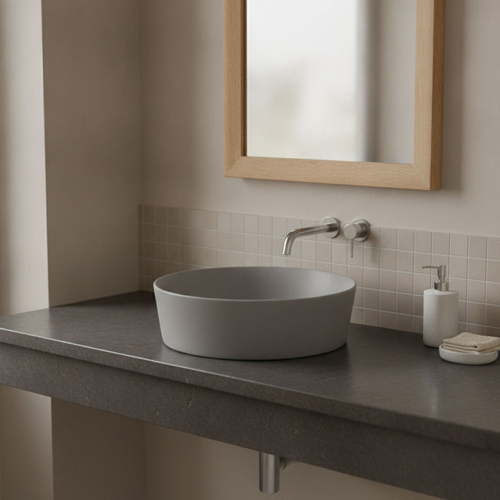 RAK Ceramics Feeling 420mm Round Countertop Basin - No Tap Hole - Matt Grey