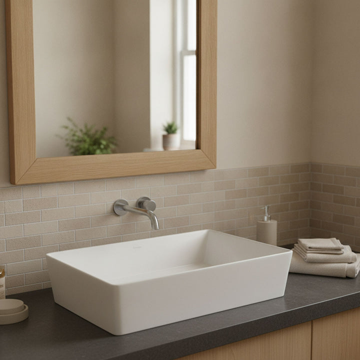 RAK Ceramics Feeling Slim Rectangular 500mm Countertop Basin - Matt Greige