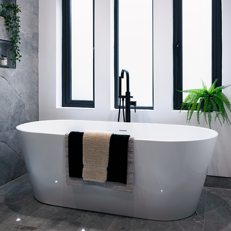 White Viktor Benson Como 1700 x 800mm Freestanding Double Ended Bath with Slim Overflow and White Waste.