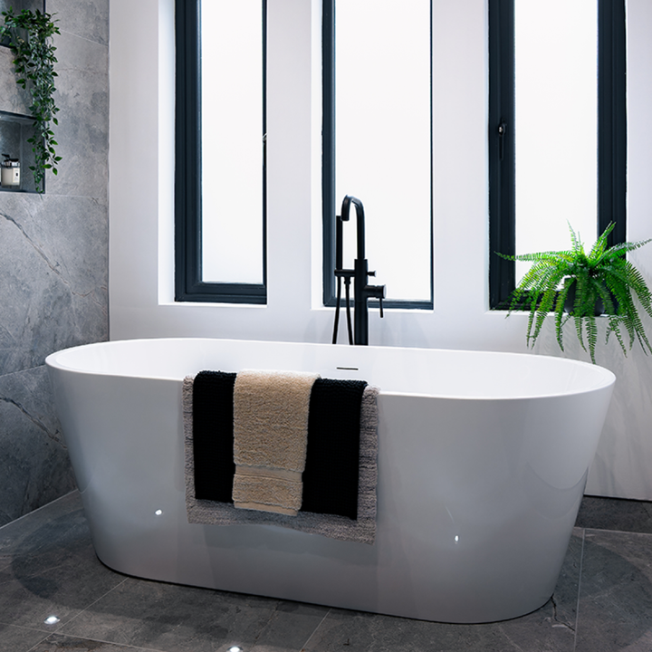 White Viktor Benson Como 1700 x 800mm Freestanding Double Ended Bath with Slim Overflow and White Waste.