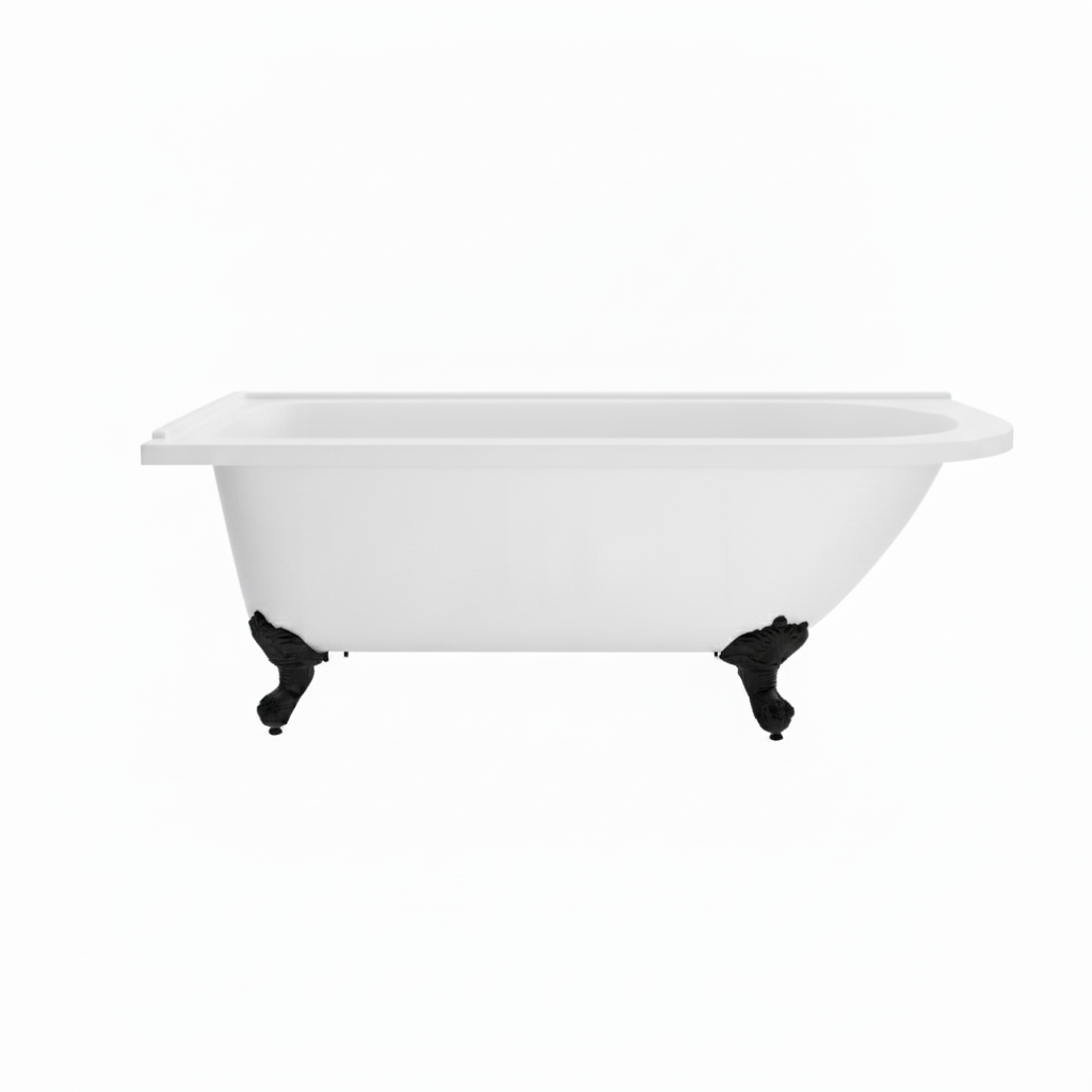 Traditional English Balmoral 1700mm double ended roll top bath with decorative black claw feet, featuring a classic freestanding design for period-style bathrooms.