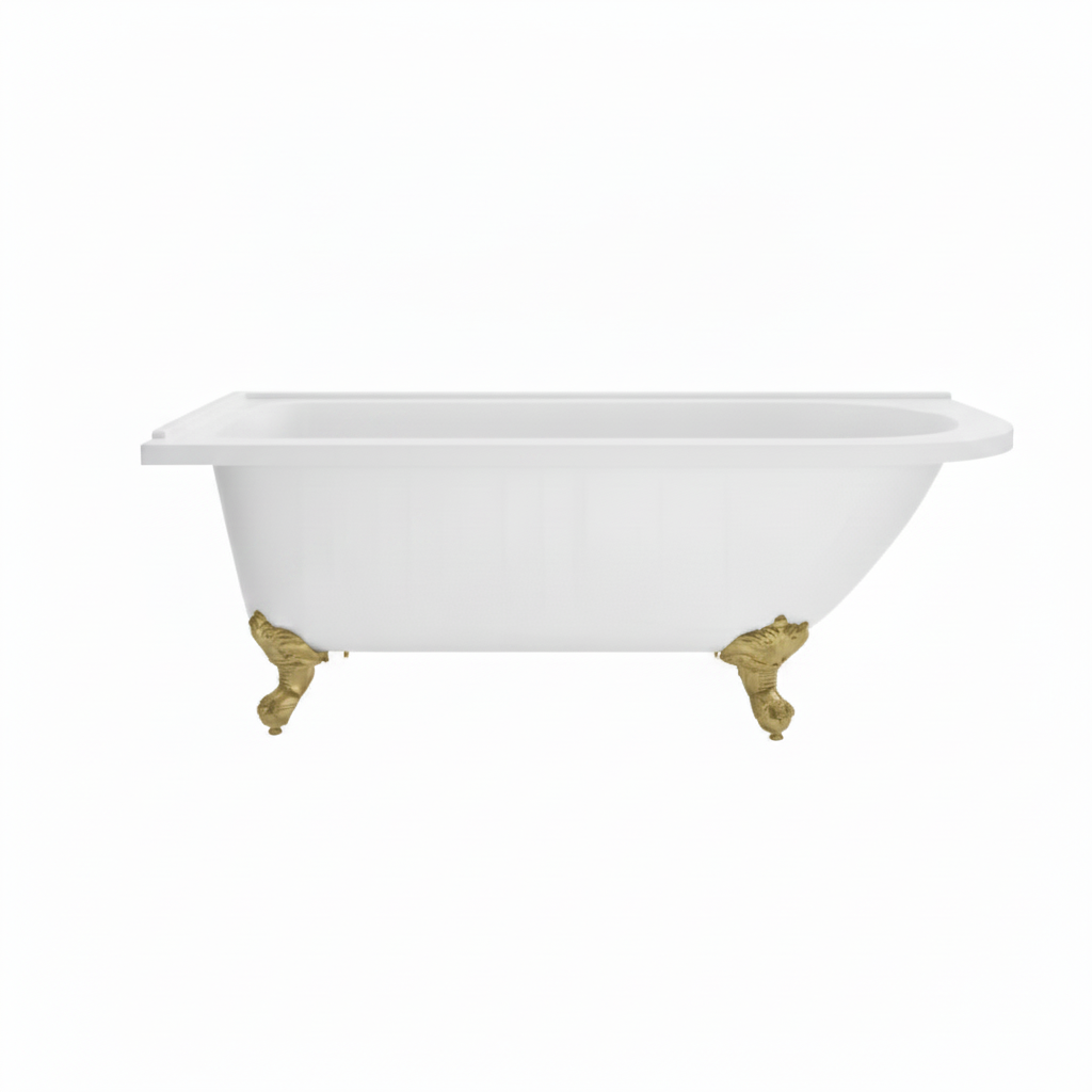 Traditional English Balmoral 1700mm double ended roll top bath with decorative brushed brass claw feet, featuring a classic freestanding design for period-style bathrooms.
