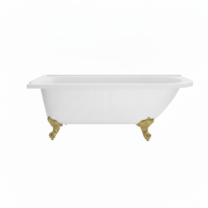 Traditional English Balmoral 1700mm double ended roll top bath with decorative brushed brass claw feet, featuring a classic freestanding design for period-style bathrooms.
