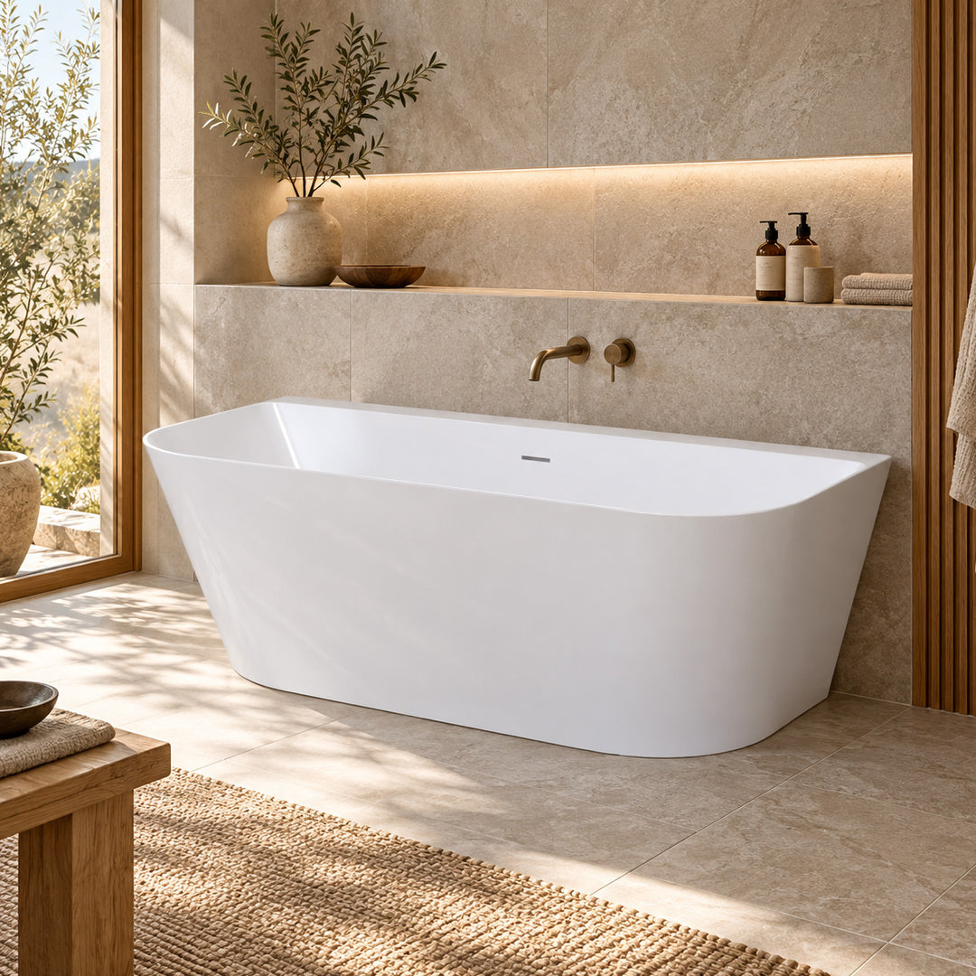 Viktor Benson Athens 1700 x 800 Back to Wall Freestanding Bath - Slim Overflow & White Waste