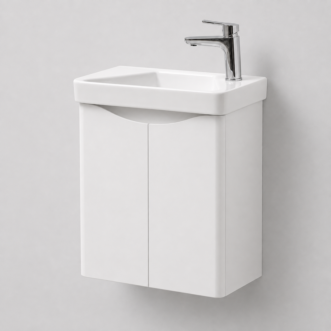 Happi 500mm Cloakroom 2 Door Wall Hung Vanity Unit - Matt White inc Basin