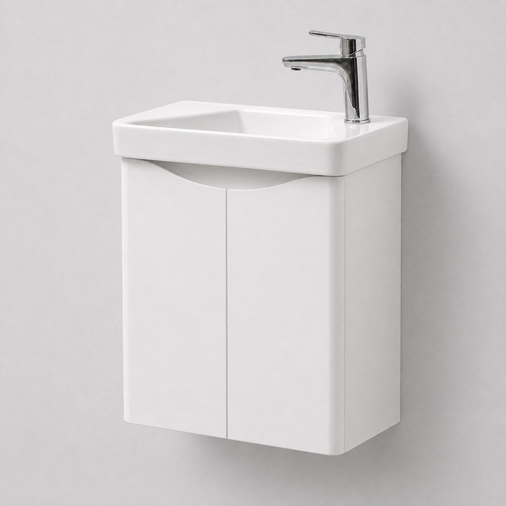 Happi 500mm Cloakroom 2 Door Wall Hung Vanity Unit - Matt White inc Basin