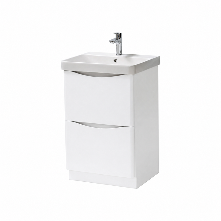 Happi 500mm 2 Drawer Floor Standing Vanity Unit - Matt White inc Basin