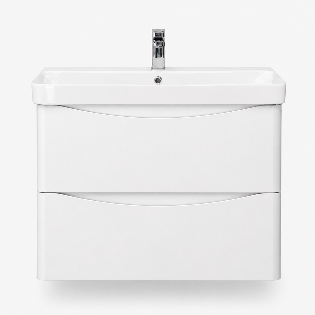 Happi 800mm 2 Drawer Wall Hung Vanity Unit - Matt White inc Basin