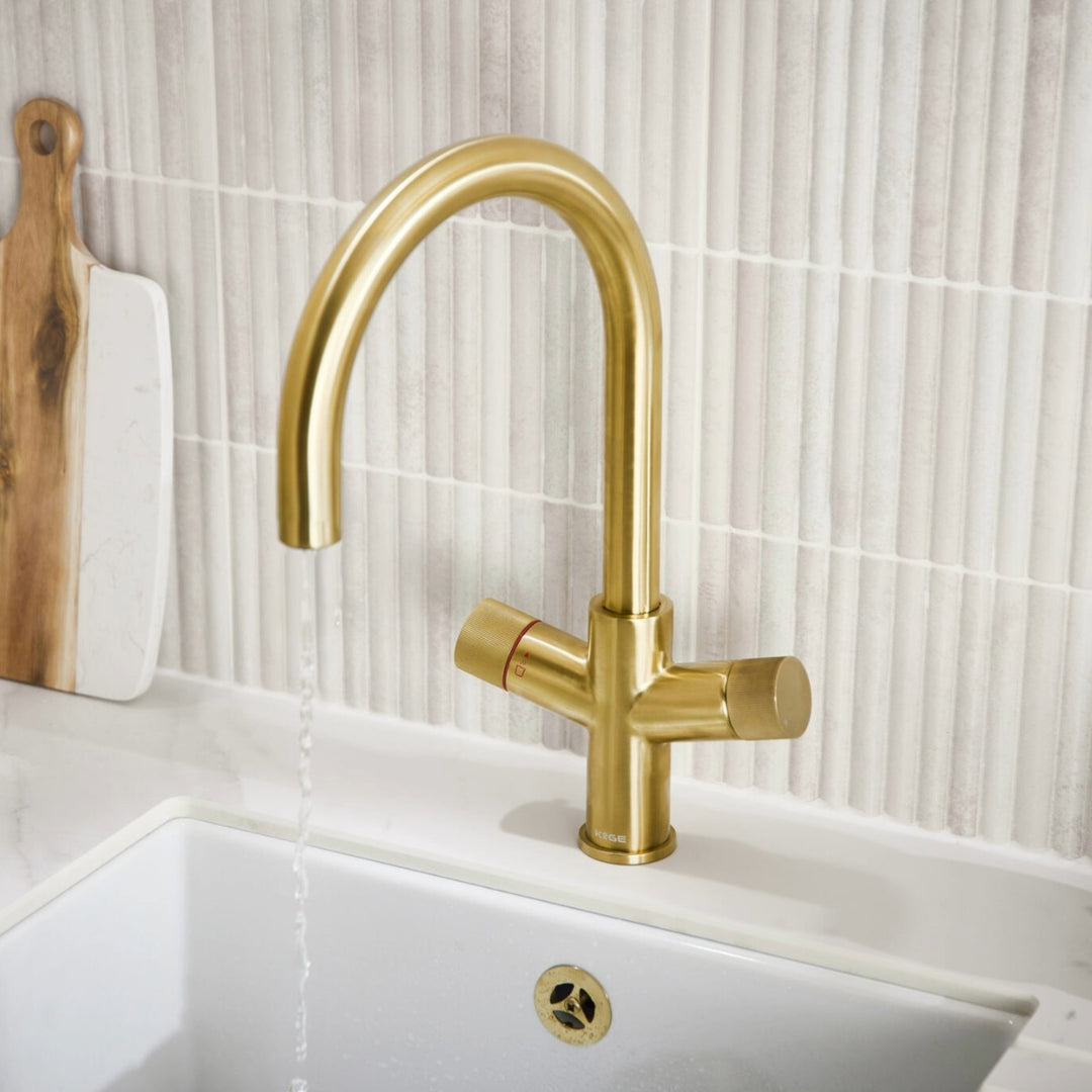 3 in 1 Swan Spout Hot Water Tap in Brushed Brass