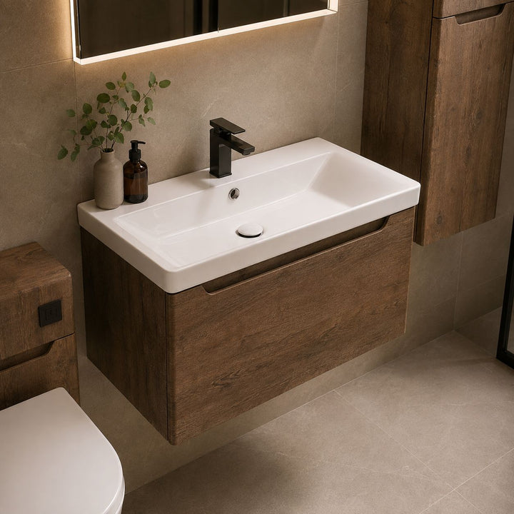 Camden 800mm 1 Drawer Wall Hung Vanity Unit and basin - Chestnut