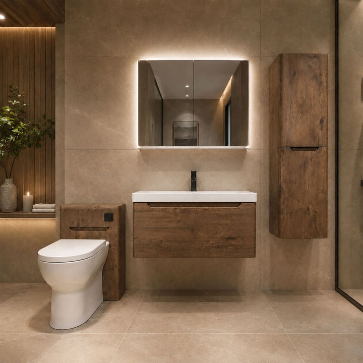 Camden 800mm 1 Drawer Wall Hung Vanity Unit and basin - Chestnut