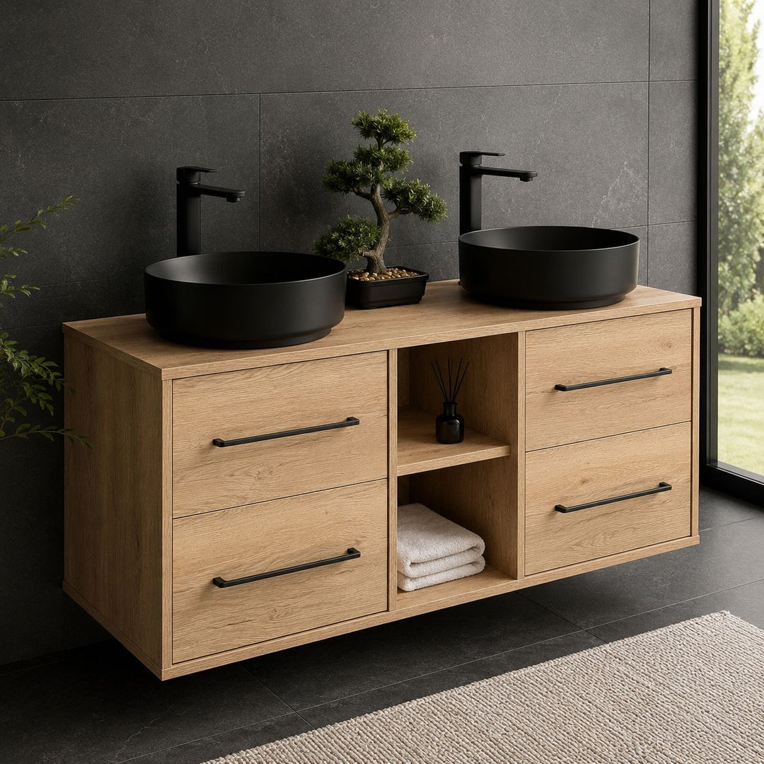 Josef Martin 1400mm Remo Wall Hung Vanity Unit &amp; Worktop - Halifax Oak