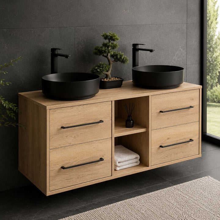 Josef Martin 1400mm Remo Wall Hung Vanity Unit &amp; Worktop - Halifax Oak