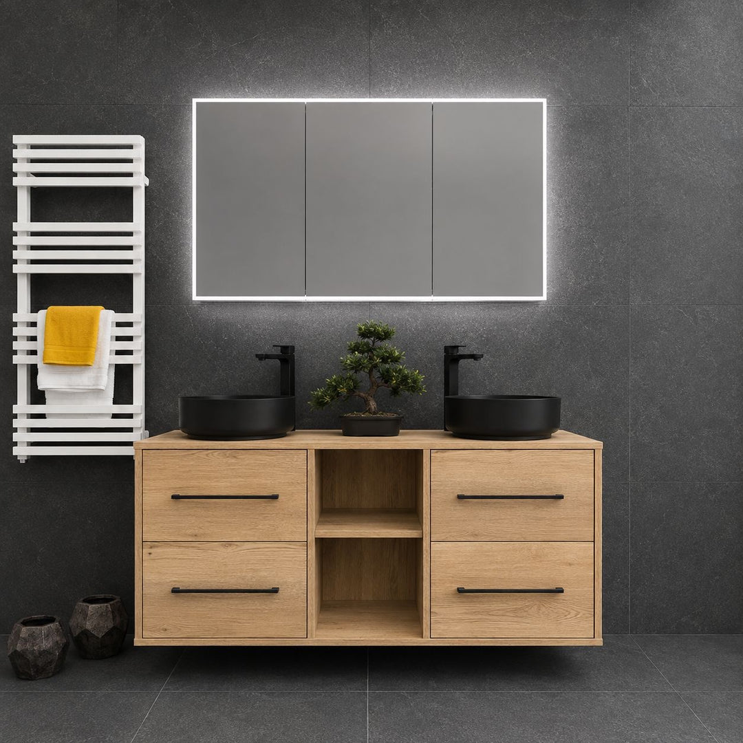 Josef Martin 1400mm Remo Wall Hung Vanity Unit & Worktop - Halifax Oak