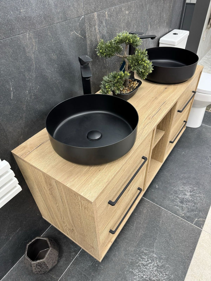 Josef Martin 1400mm Remo Wall Hung Vanity Unit &amp; Worktop - Halifax Oak