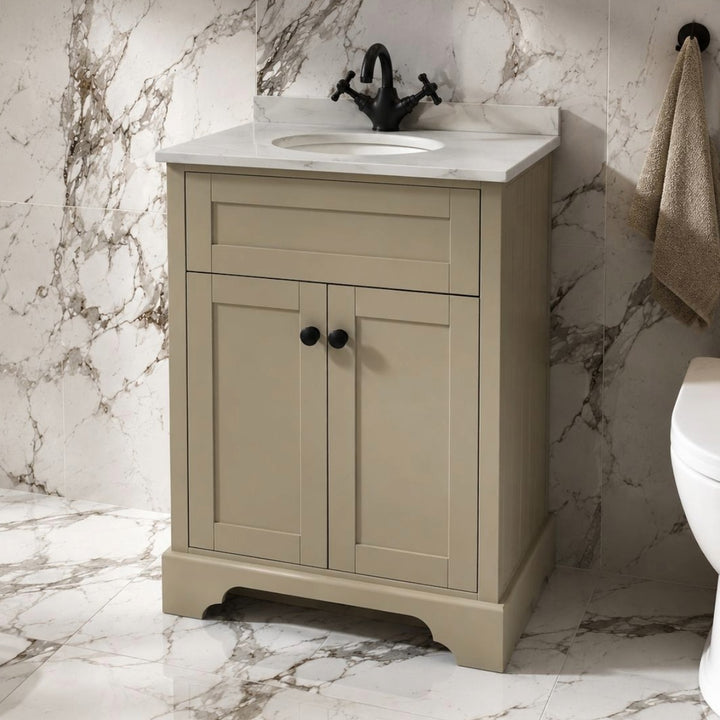 Kingsbury 600mm Traditional Floor Standing Vanity Unit With Marble Top And Undermount Bowl - Sand