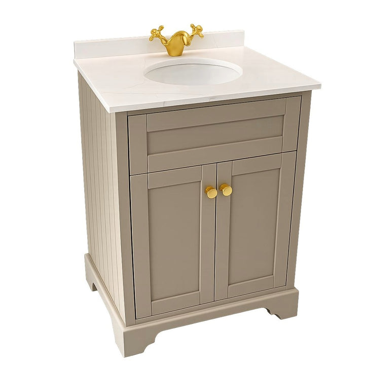 Kingsbury 600mm Traditional Floor Standing Vanity Unit With Marble Top And Undermount Bowl - Sand