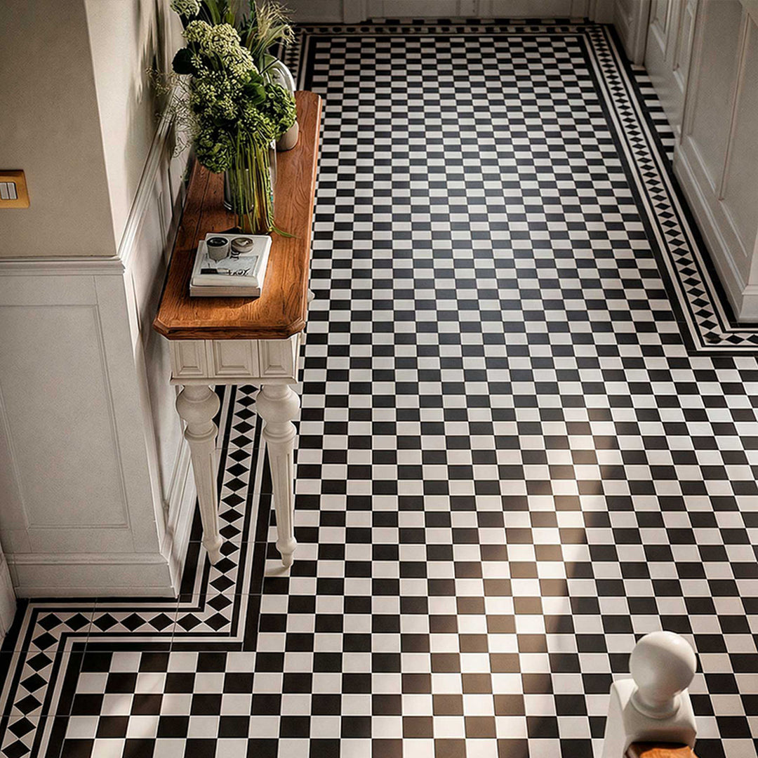 Bristol Black 45.2x45.2 Victorian patterned porcelain tile