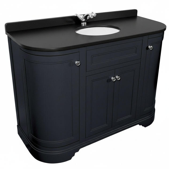 Kingsbury Classic Curved 1200mm Floor Standing Vanity Unit, Black Worktop &amp; Ceramic Basin - Dark Grey