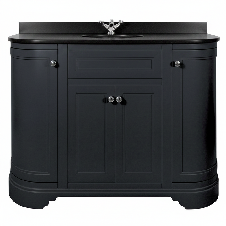 Kingsbury Classic Curved 1200mm Floor Standing Vanity Unit, Black Worktop &amp; Ceramic Basin - Dark Grey