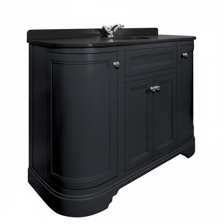 Kingsbury Classic Curved 1200mm Floor Standing Vanity Unit, Black Worktop &amp; Ceramic Basin - Dark Grey