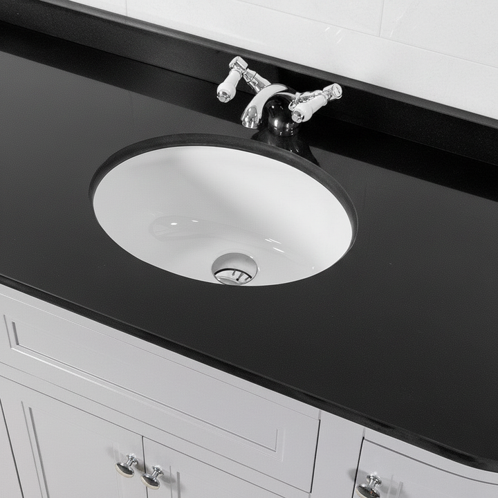 Kingsbury Classic Curved 1200mm Floor Standing Vanity Unit, Black Worktop &amp; Ceramic Basin - Light Grey