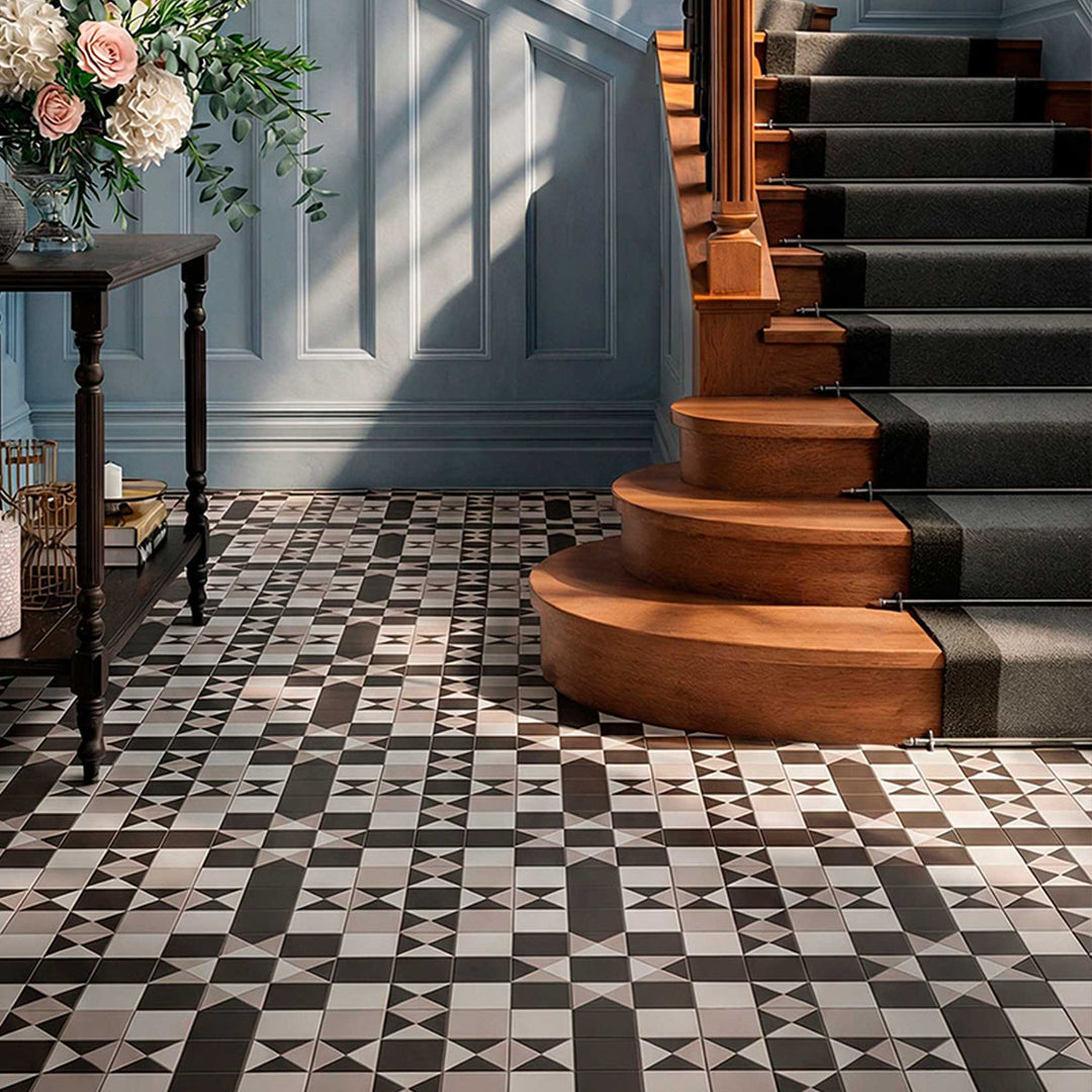 Windsor Black 45.2x45.2 Victorian patterned porcelain tile