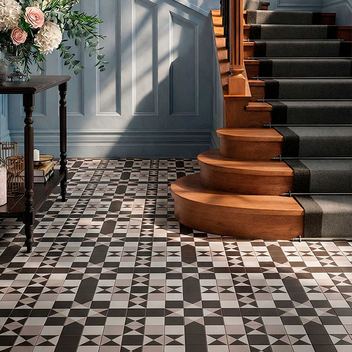 Windsor Black 45.2x45.2 Victorian patterned porcelain tile