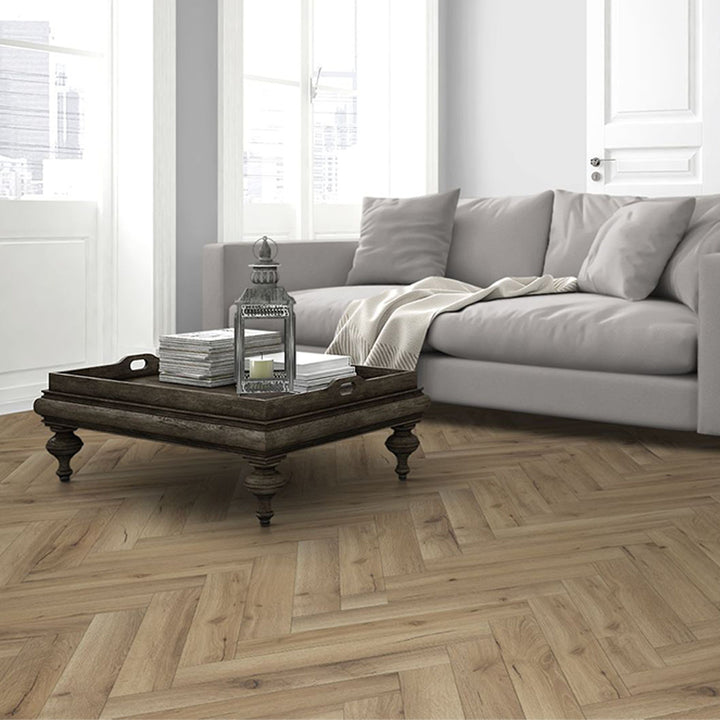 Albany Oak Herringbone 600mm x 100mm x 12mm Laminate Wooden Flooring - 1.92sqm Per Pack