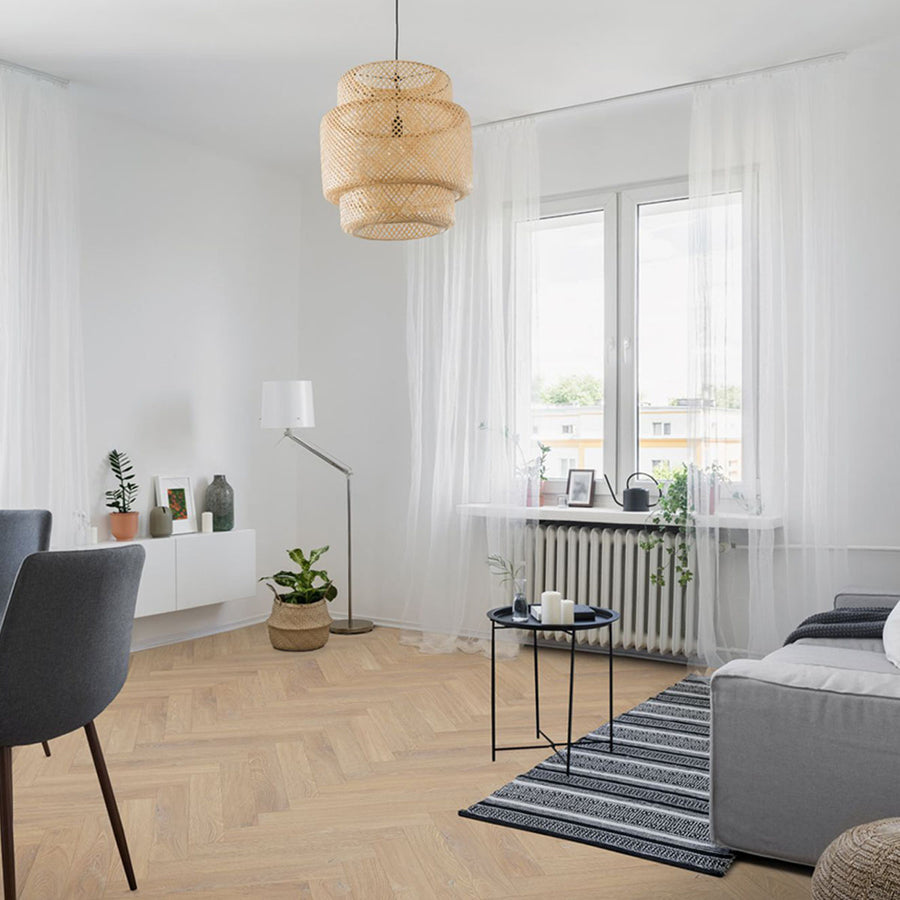 Desert Oak Herringbone 600mm x 100mm x 12mm Laminate Wooden Flooring - 1.92sqm Per Pack