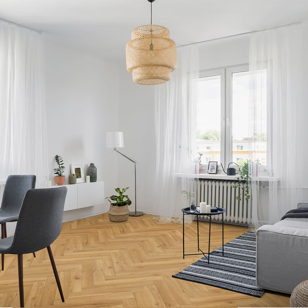 Oak Natural Robust Herringbone 600mm x 100mm x 12mm Laminate Wooden Flooring