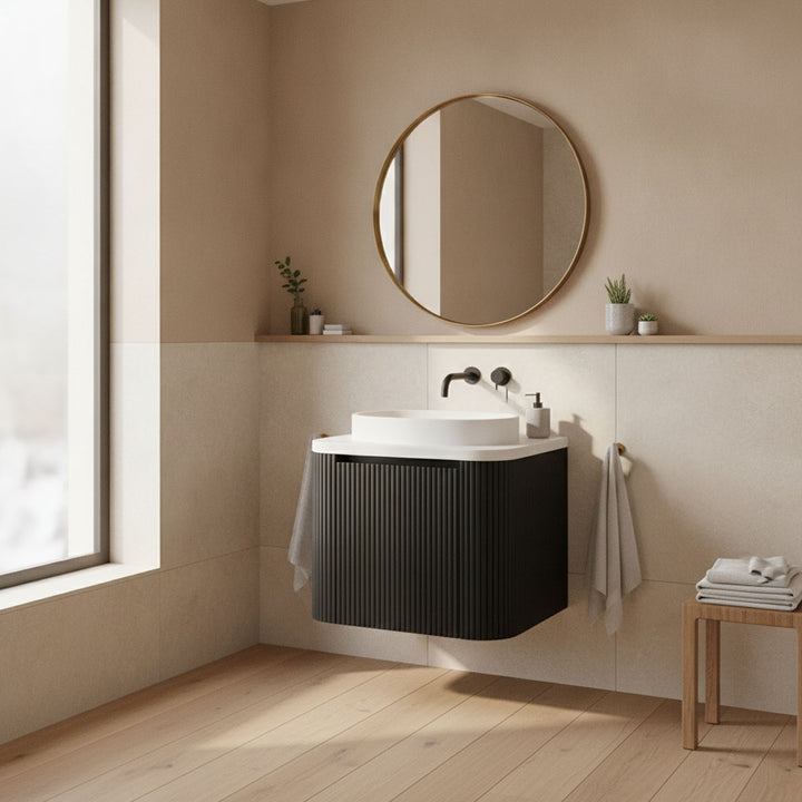 Flauto 600mm Matt Black Vanity Unit with Basin