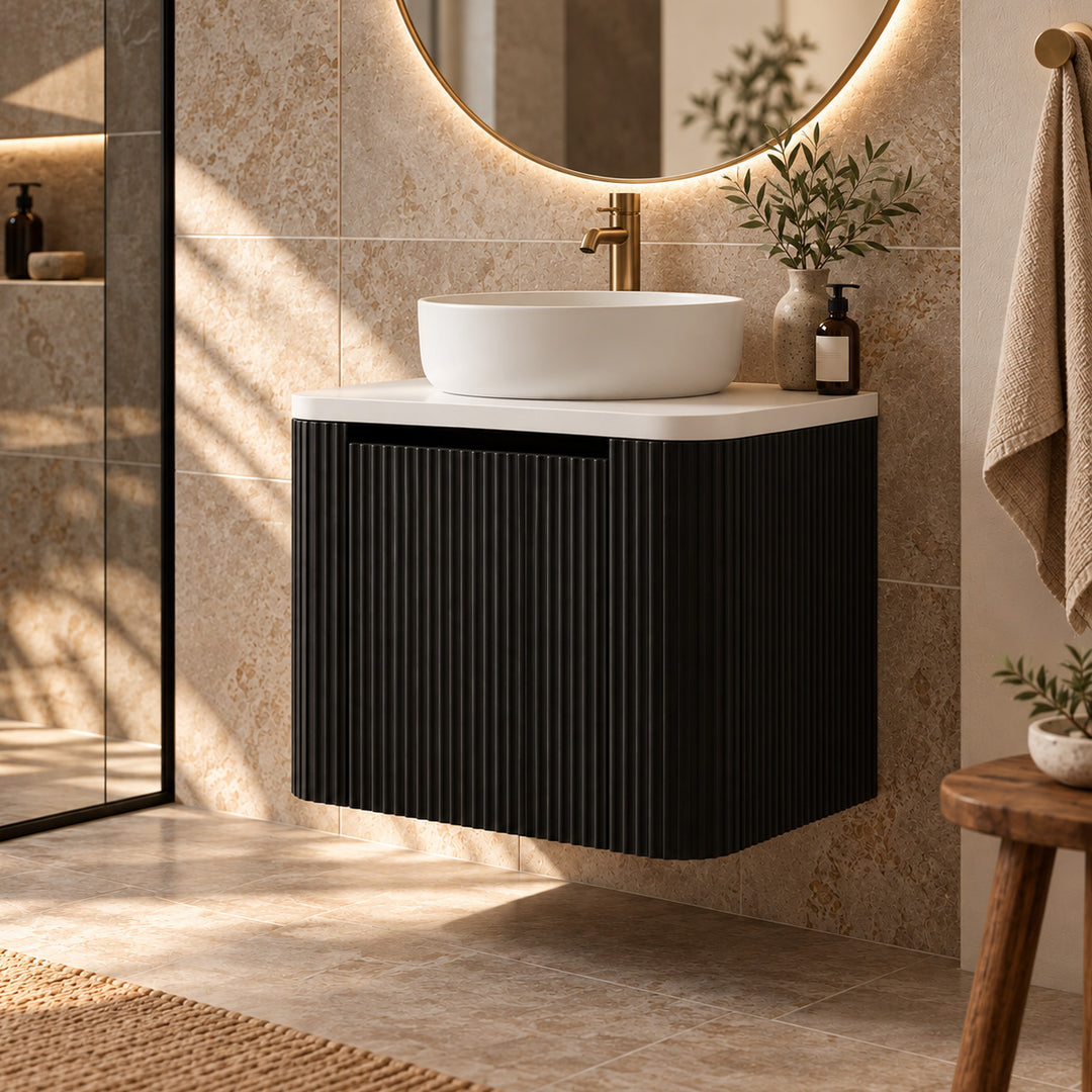 Flauto 600mm Matt Black Vanity Unit with Countertop