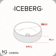 Iceberg Fluted Glass Round Bowl 36 x 36 x 11cm - Clear - Technical drawing