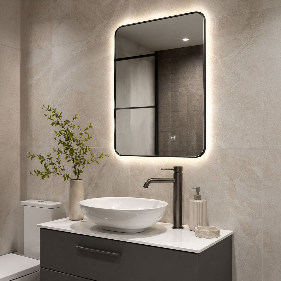 Gun Metal Frame 800 x 600mm Backlit Mirror with Colour Change
