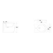 MILADY Floor Standing back to wall bidet - 520 x 360mm - Technical drawing