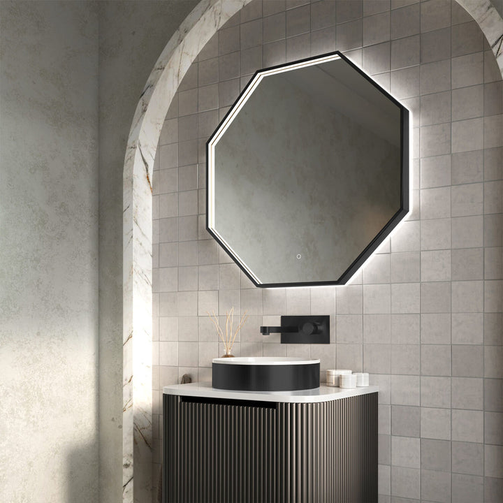 Eliseo Ricci Octagonal 600 x 600mm Led Mirror with Black Frame