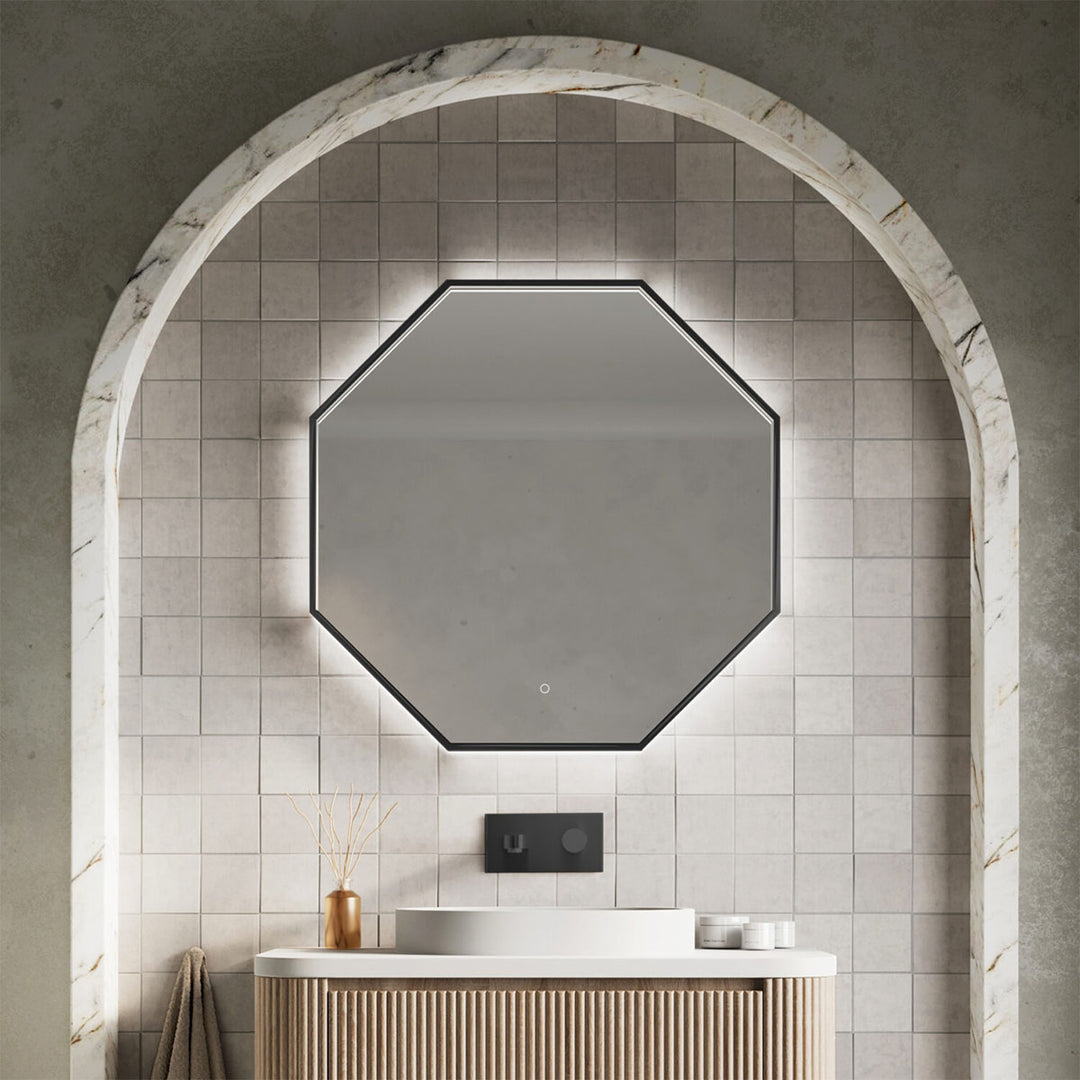 Eliseo Ricci Octagonal 600 x 600mm Led Mirror with Black Frame